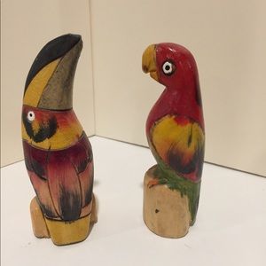 Pair of hand carved and painted wooden birds